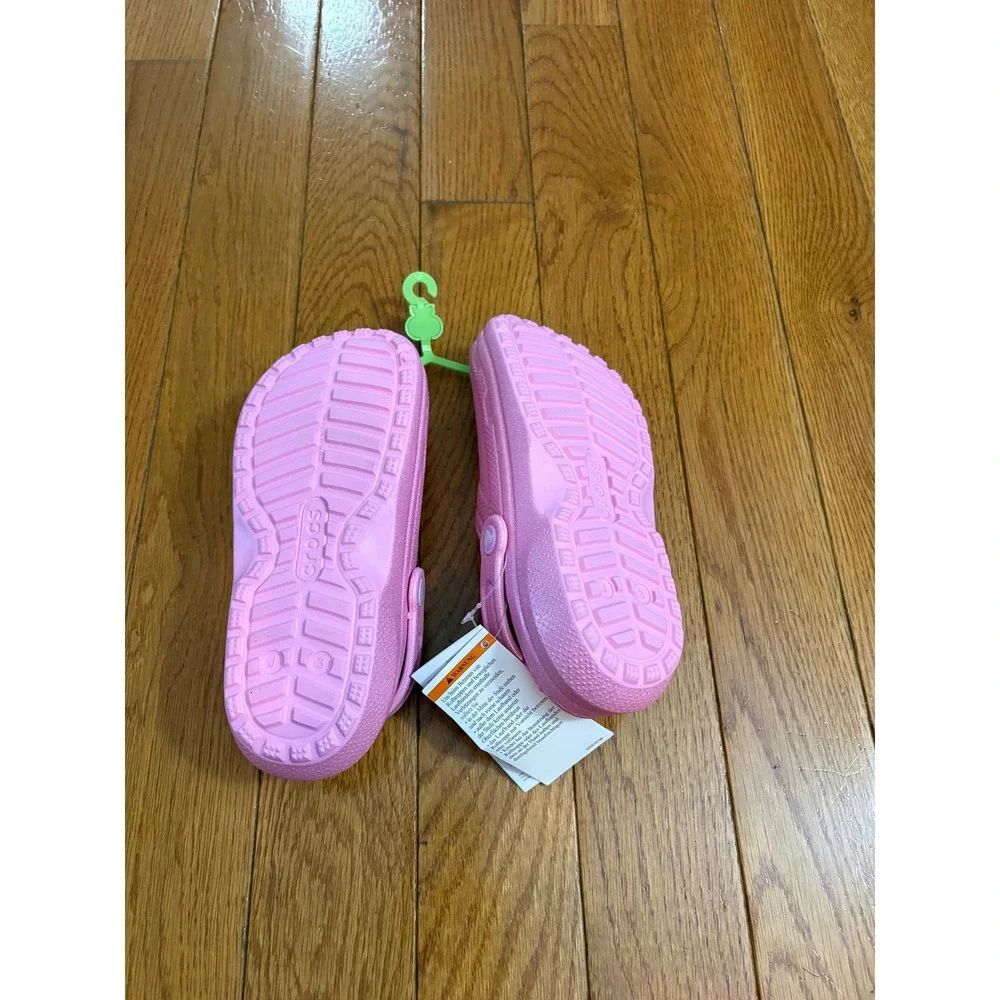 New Crocs Classic Lined Glitter Clog K Kids J3 Pink Sparkle‎ Fuzzy Warm size 3